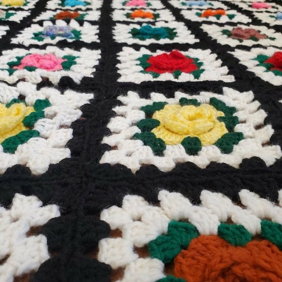 Crochet 3D Flower Afghan Granny Square‎ Blanket/Throw Multi-color 56 x 42